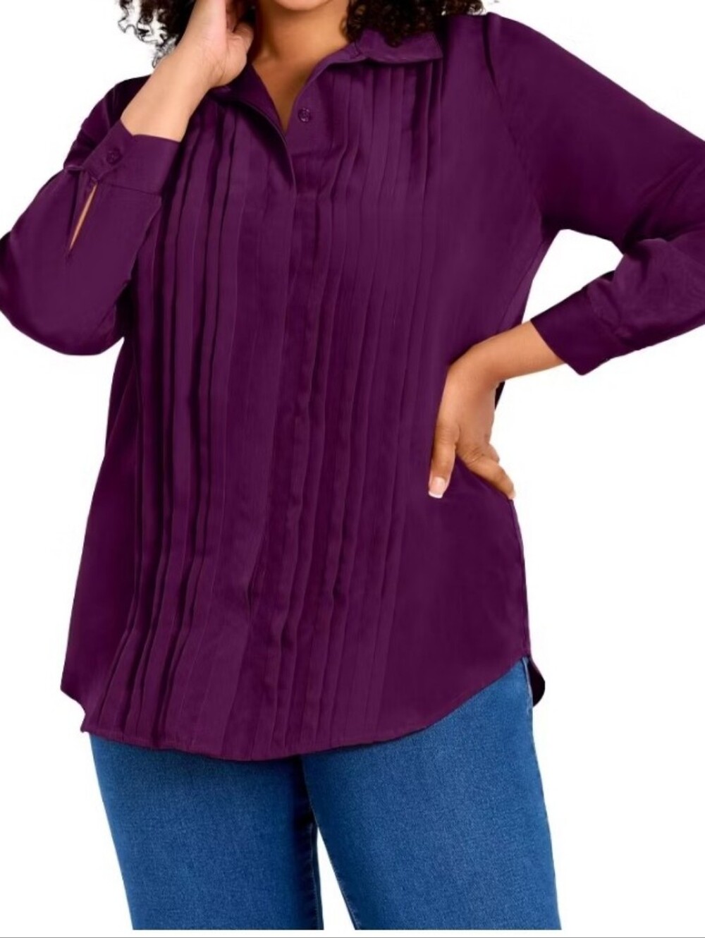 Basic Edition 3XL Vintage Faux Suede Purple Button Down Tunic Top long sleeve